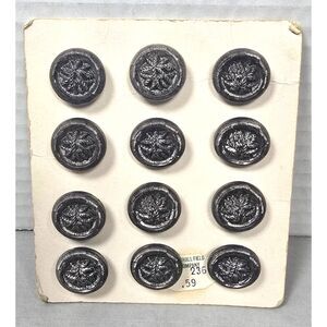 Vintage Glass Buttons Carded Black Set of 12 Iridescent 3/4 inch